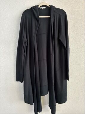 CAbi Black Hooded Open-Front Coatigan